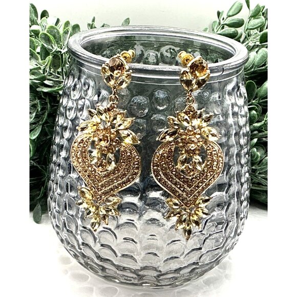 Gold-Tone Chandlier Rhinestone Floral Dangle Earrings - Picture 4 of 6